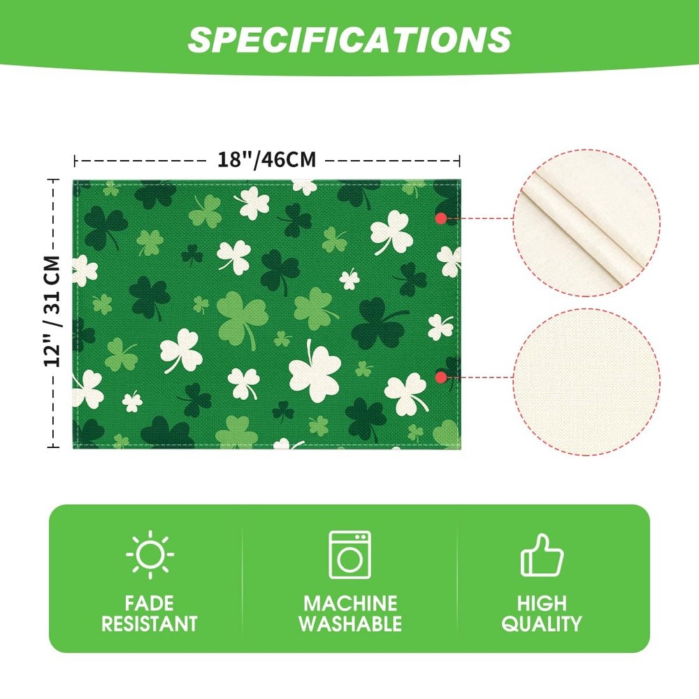 Artoid Mode Green Shamrock St. Patrick's 12" x 18", Rectangular 4 Pcs,