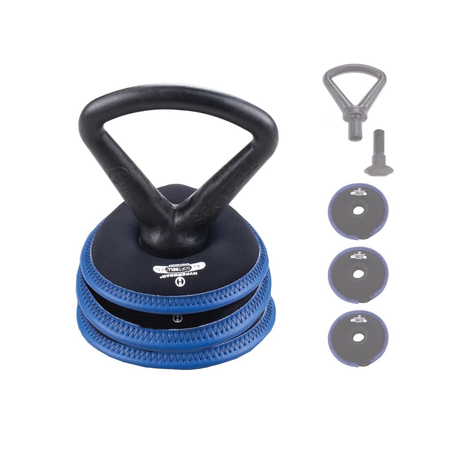 Hyperwear SoftBell Adjustable Kettlebell Set - Soft, Vinyl-Coated Weight Plat...