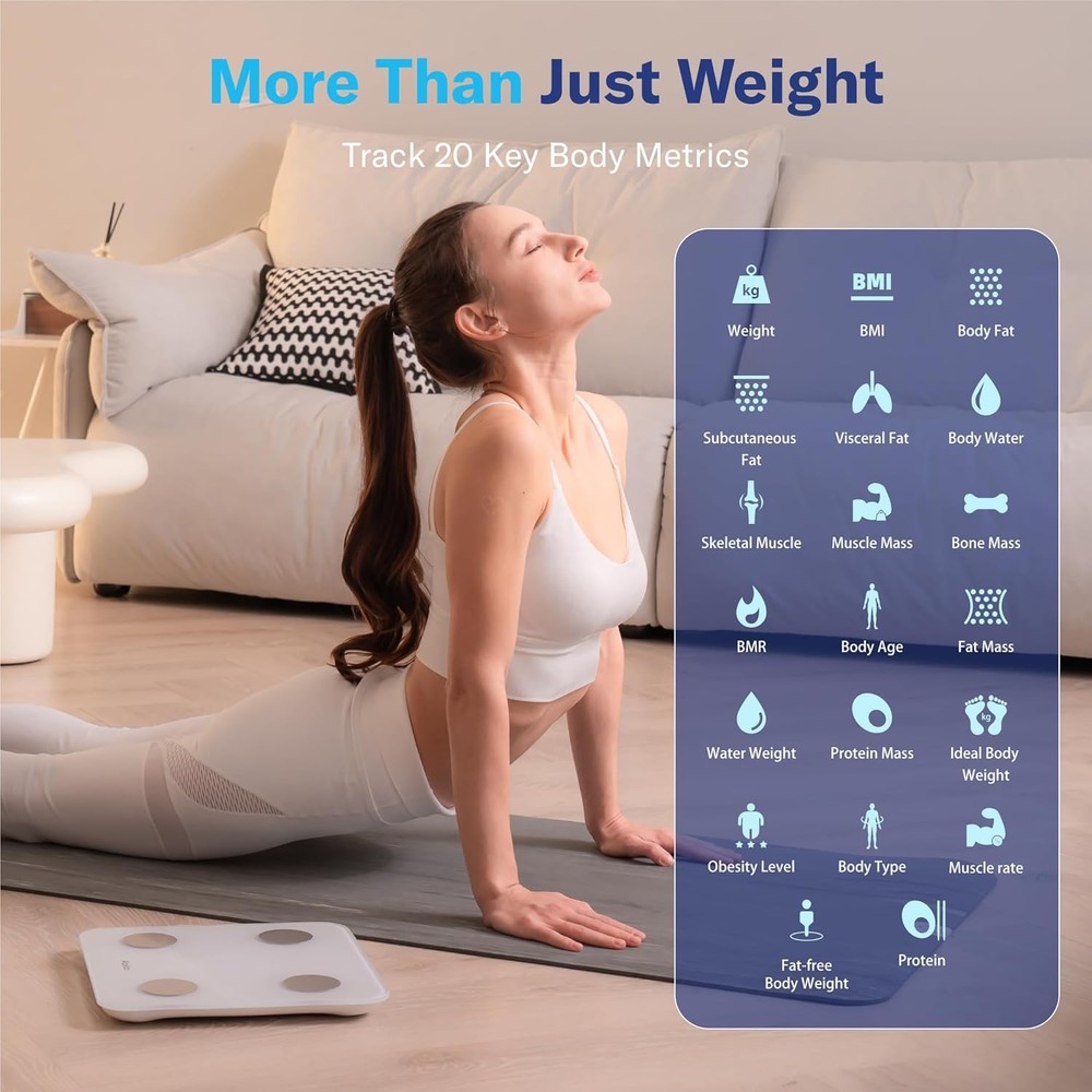 Smart Body Fat Scale, Digital BMI & Muscle Mass Analyzer, Bluetooth, Wireless