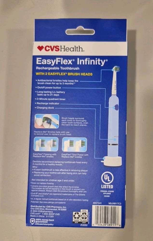 CVS EasyFlex Infinity Electric Rechargeable Oscillating Toothbrush, 2 Brush Head
