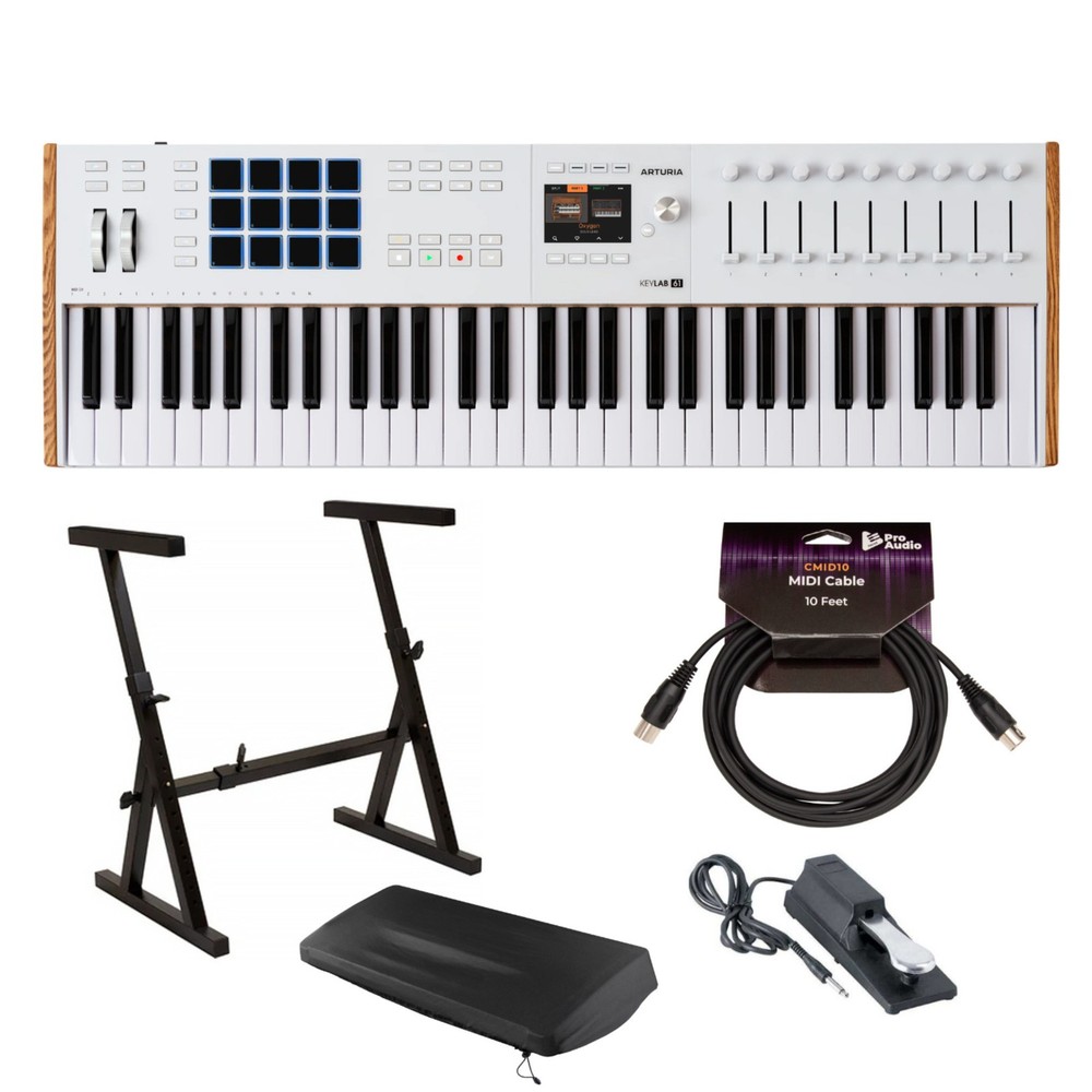 Arturia KeyLab Mk3 61 Keyboard White MIDI Controller with DAW Integration Bundle
