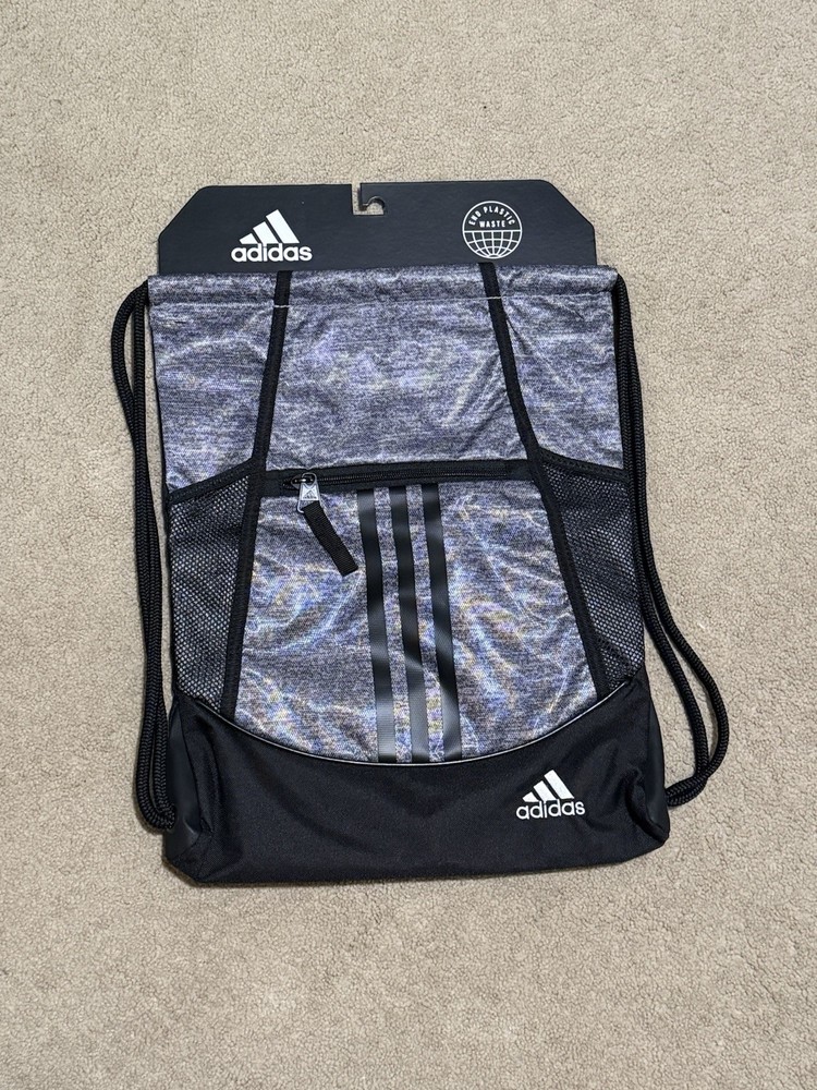 Adidas Alliance II Sackpack Drawstring Backpack Black Grey Silver New