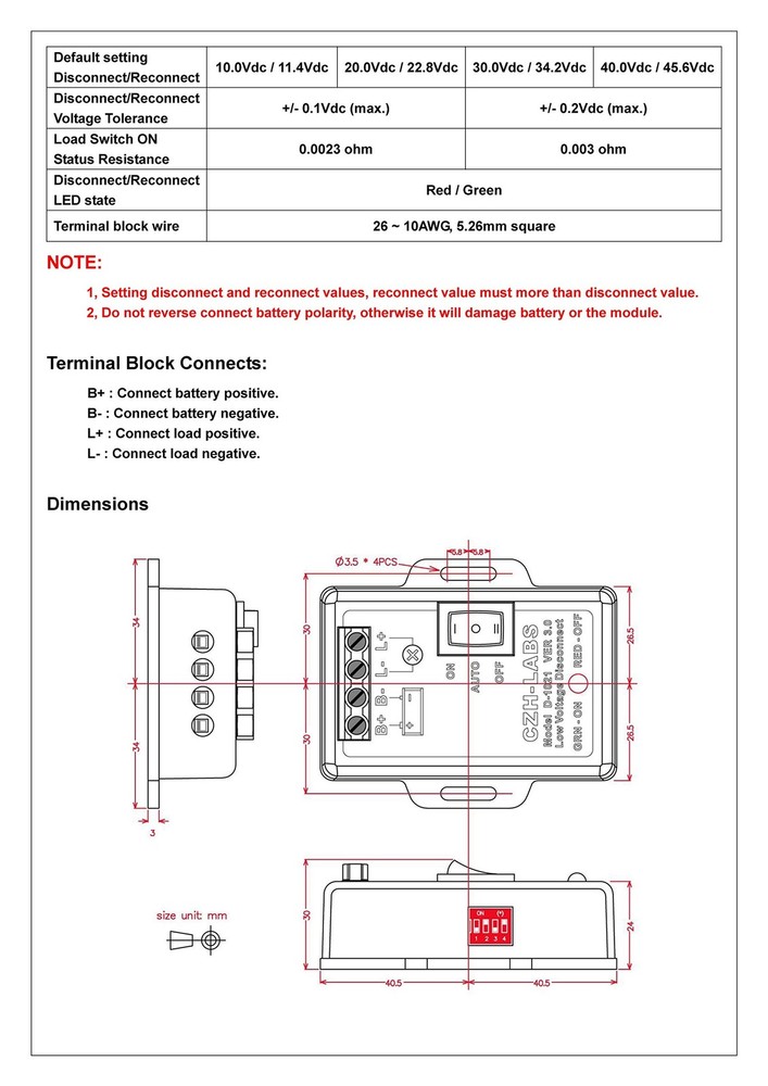 CZH-LABS LVD Low Voltage Disconnect Module. (24V / 30Amp)