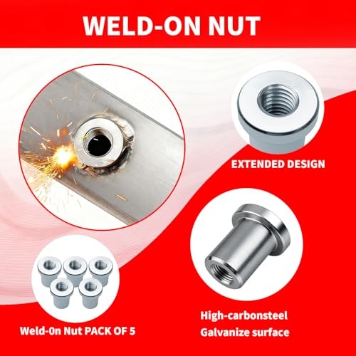 (5 Pcs) Weld-On Nut,1/2"-13 Thread, Extended Threaded 5pcs1/2"-13 Thread