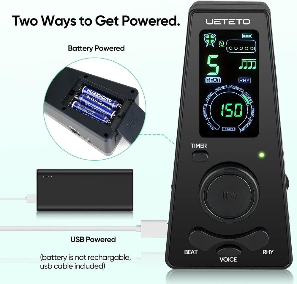 Ueteto Digital Metronome with Timer and Volume Control for Musicians