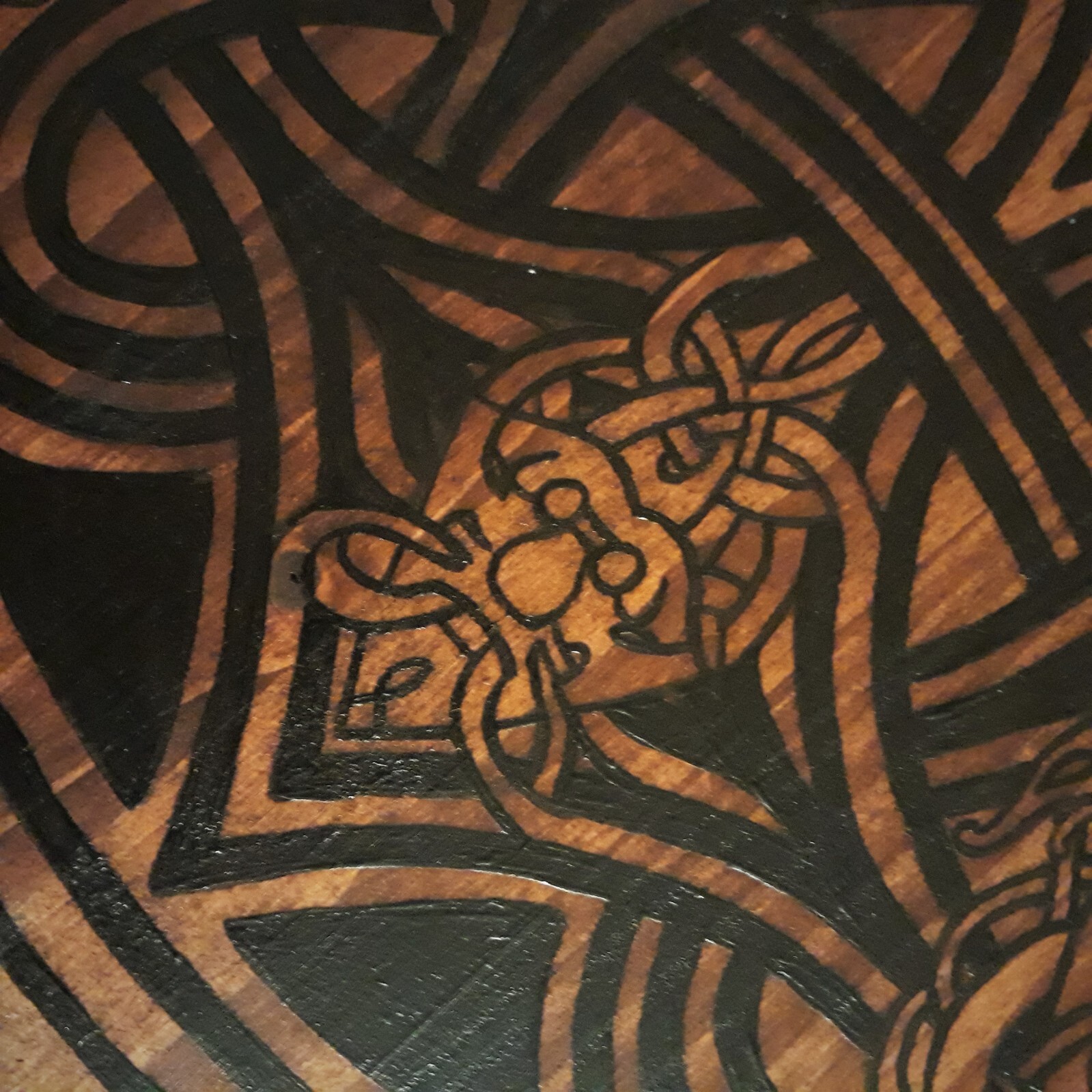 Viking Knotwork Tabletop w/ Norse Gods & Goddesses - Handpainted, 2 ft. diameter