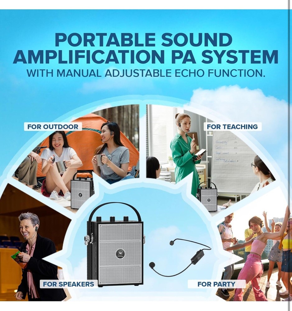 WinBridge Bluetooth 5.3 Voice Amplifier with Wireless Microphone Headset S98