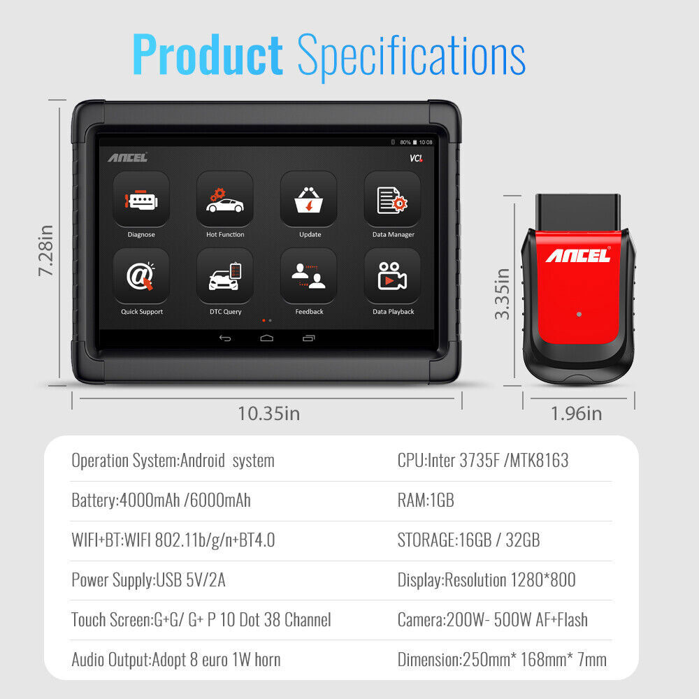 ANCEL OBD2 Scanner Bluetooth Bidirectional Diagnostic Tool 10inch Touch Screen