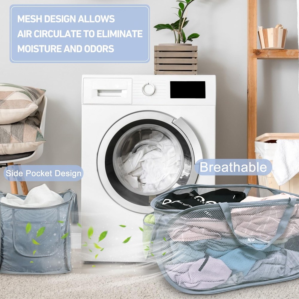 4PCS Mesh Laundry Hamper,Collapsible Laundry Baskets,75L Large Foldable Dirty...