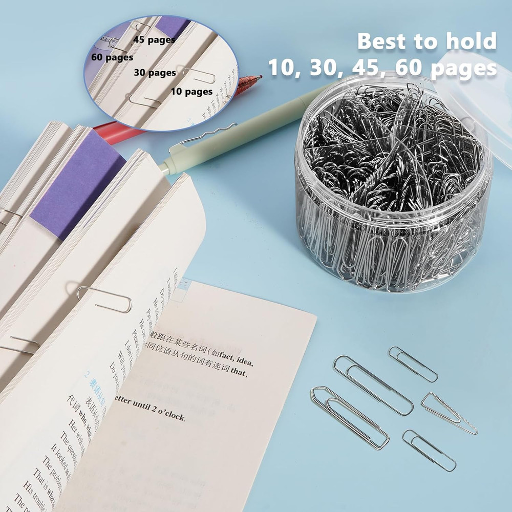 Paper Clips Assorted Sizes 580PCS Small Medium Large Office School Home Silver