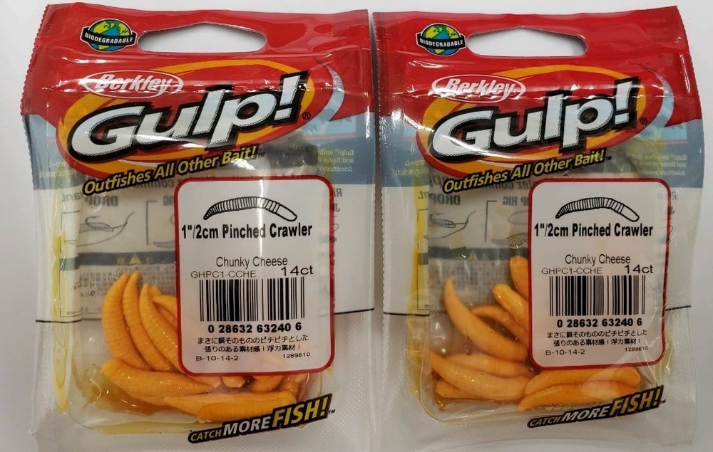 2- Berkley GHPC1-CCHE Gulp Pinched Crawler,   14Pk, Chunky Cheese