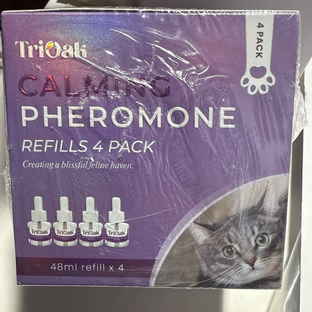 TriOak Cat Calming Diffuser 2 in 1 Anxiety Relief Pheromone Refills 4 Pack *READ