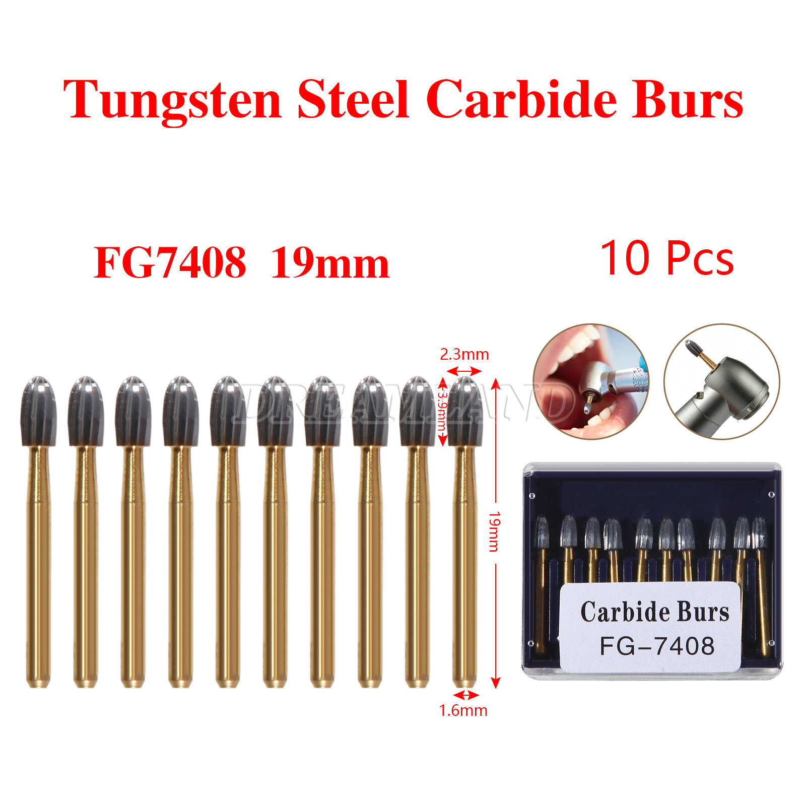 SANDENT Dental Tungsten Carbide Burs Trimming & Finishing Egg Football FG 7408 A