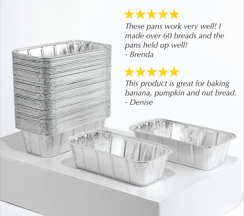 (65 Pack) 2Lb Foil Bread Pans for Baking, Disposable Bread Pans - Perfect for Ba
