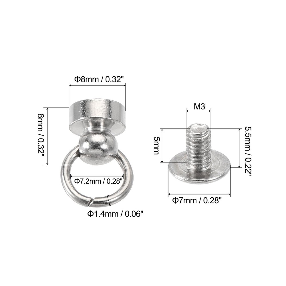 8x8mm Tear Ring Rivets Round Studs Brass Silver Head 10pcs