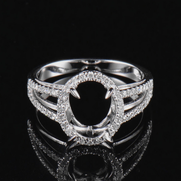 Natural Diamond Semi Mount Prong Ring Settings Oval 8×10mm Solid 18K White Gold