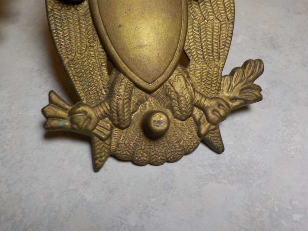 Vintage Solid Brass American Eagle Door Knocker Shield 7'' tall