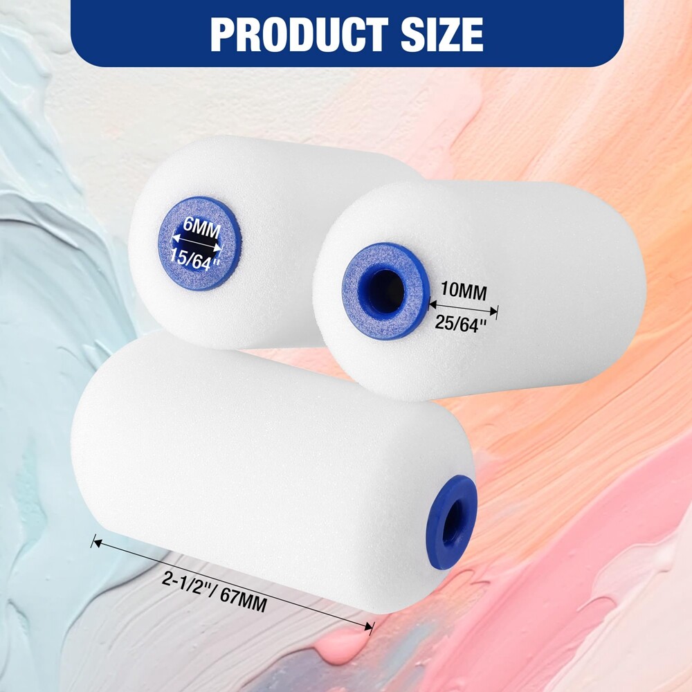 WORKPRO 12-Pack Foam Paint Roller 2.5" Mini Paint Roller Small Paint Roller Kits