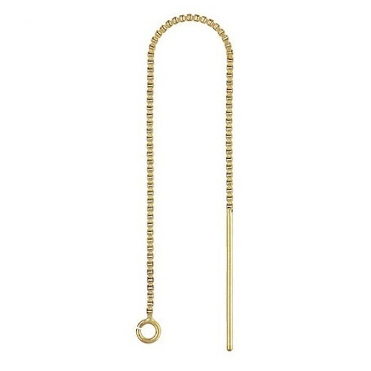 2 pcs 14K Yellow Gold Filled 3.25" Box Chain Earring Thread W/ Open Ring