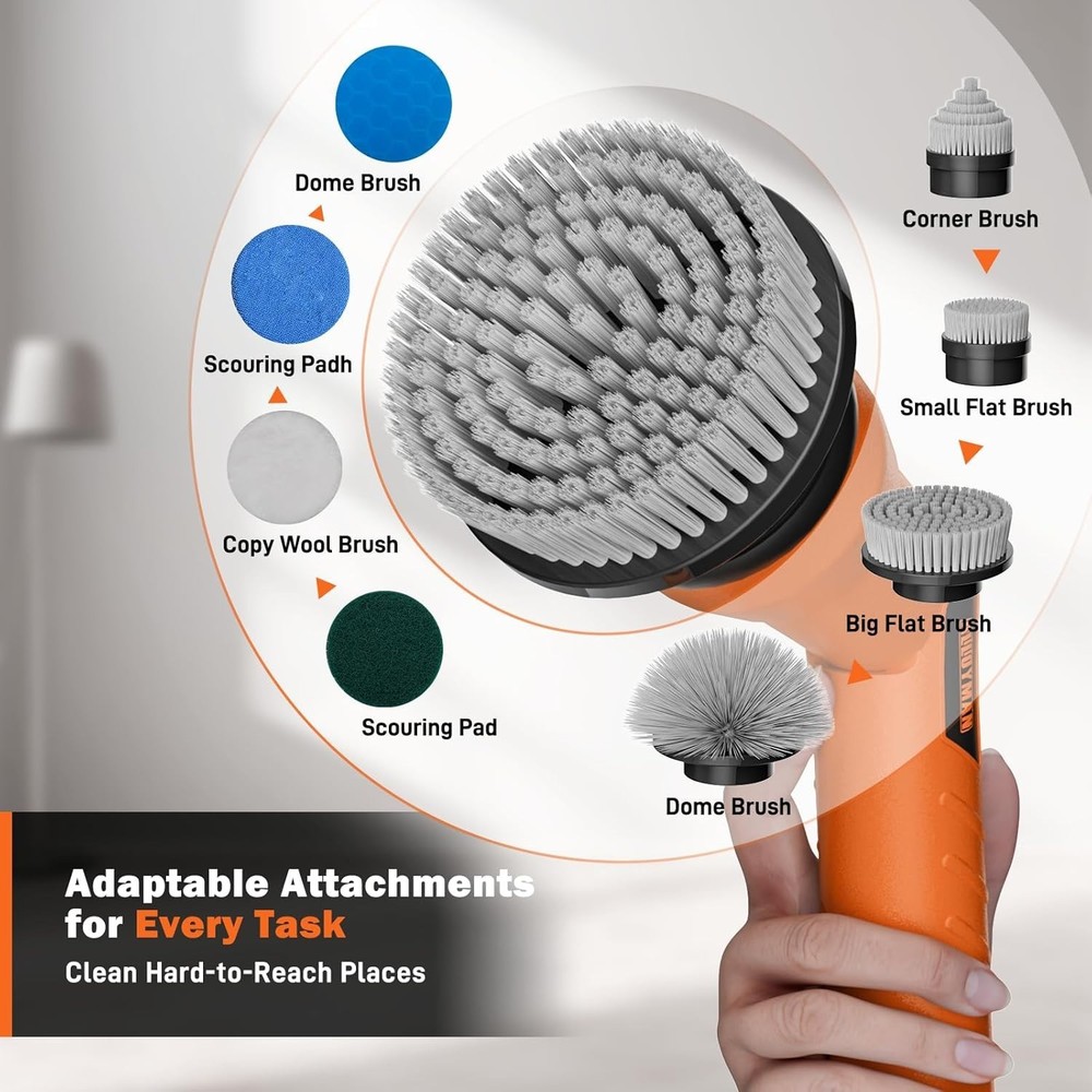 Versatile Electric Scrubber - 2 Batteries, Telescopic Handle