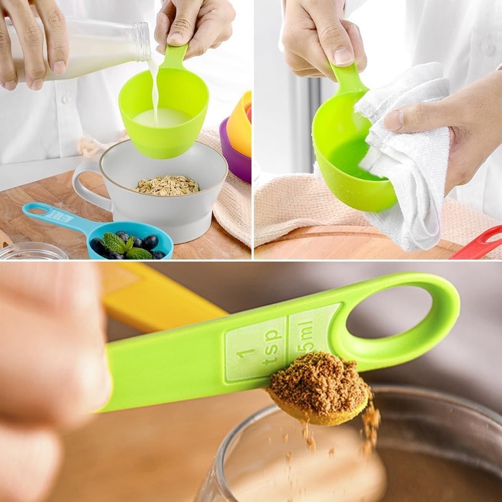 12 Piece Colored Measuring Cups and Spoons Set Kitchen Tools Durable Plastic