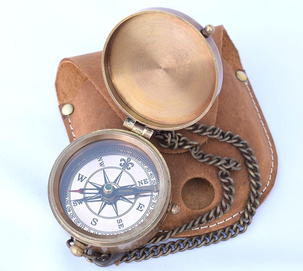 Vintage Solid Brass Pocket Compass Engineering Directional Magnetic Compass Gift