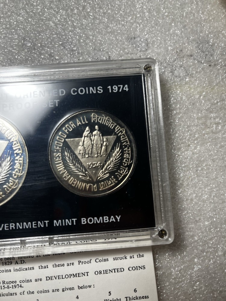 1974 India Development Oriented Proof Silver 2 Pc 50 & 10 Rupee Coins Set +Box