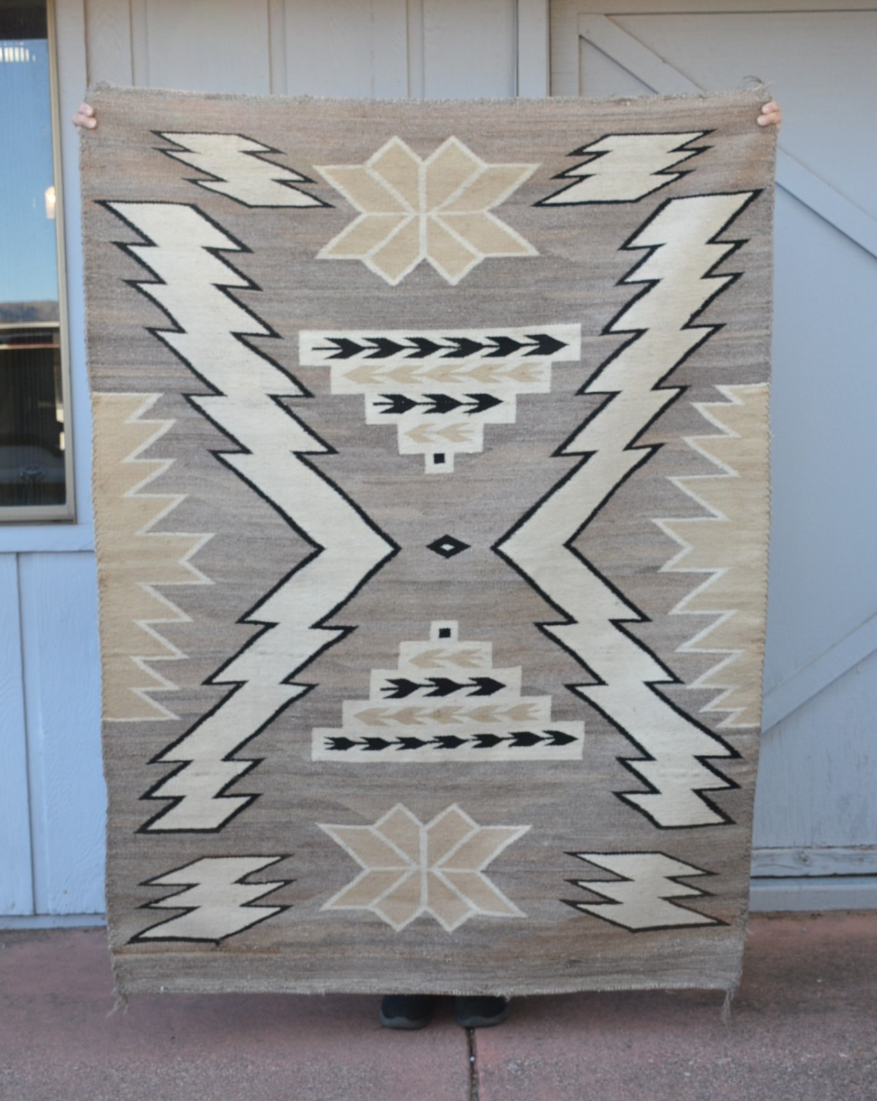 Early Two Gary Hills Lightning Storm Pattern Navajo Rug - Handspun - 65" x 49"