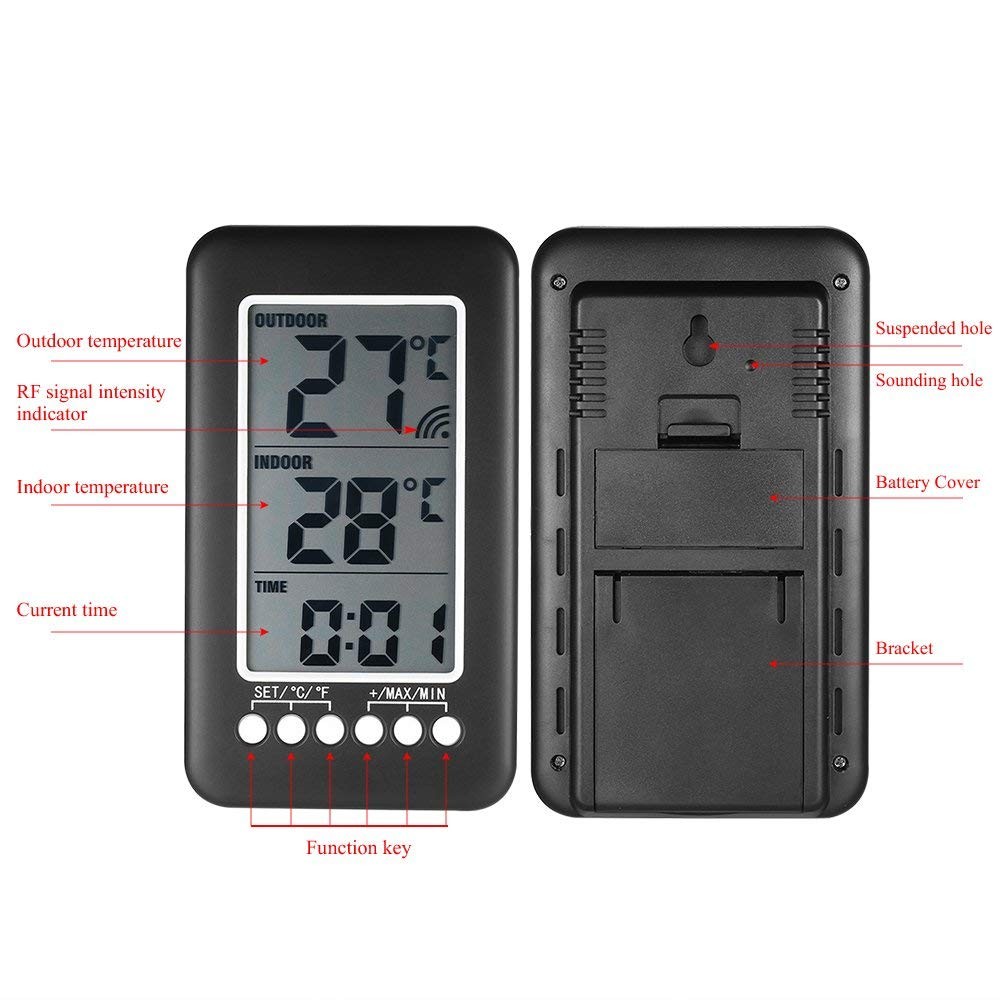 Digital Wireless Indoor Outdoor Thermometer Clock Temperature Meter ℃/℉