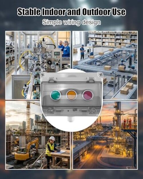 Momentary Push Button Switch Box, IP67 Red Stop + Green Start + Yellow Reset