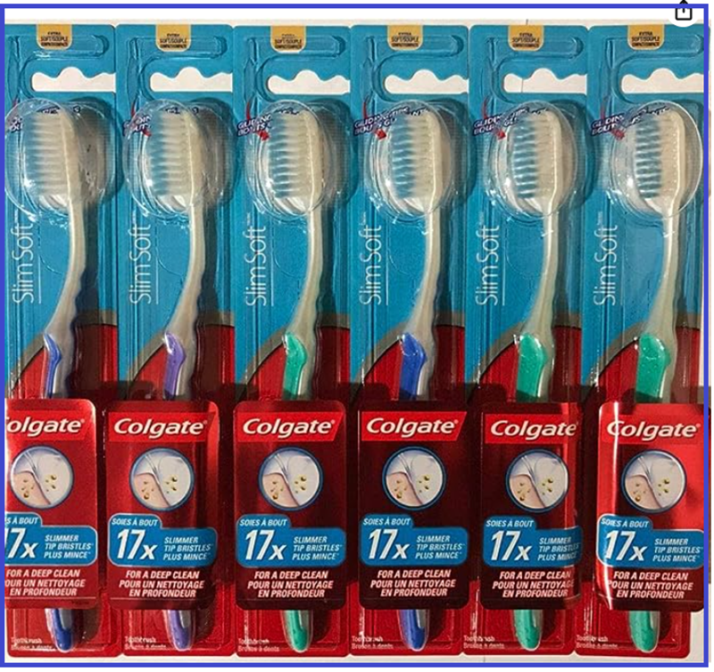 6-Pack Colgate Slim Soft Gliding Tips Toothbrush, Extra Soft, Compact Head*