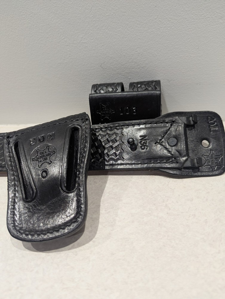 Texas Shoemaker Basket Weave Belt Speedloader Pouch Handcuff Case