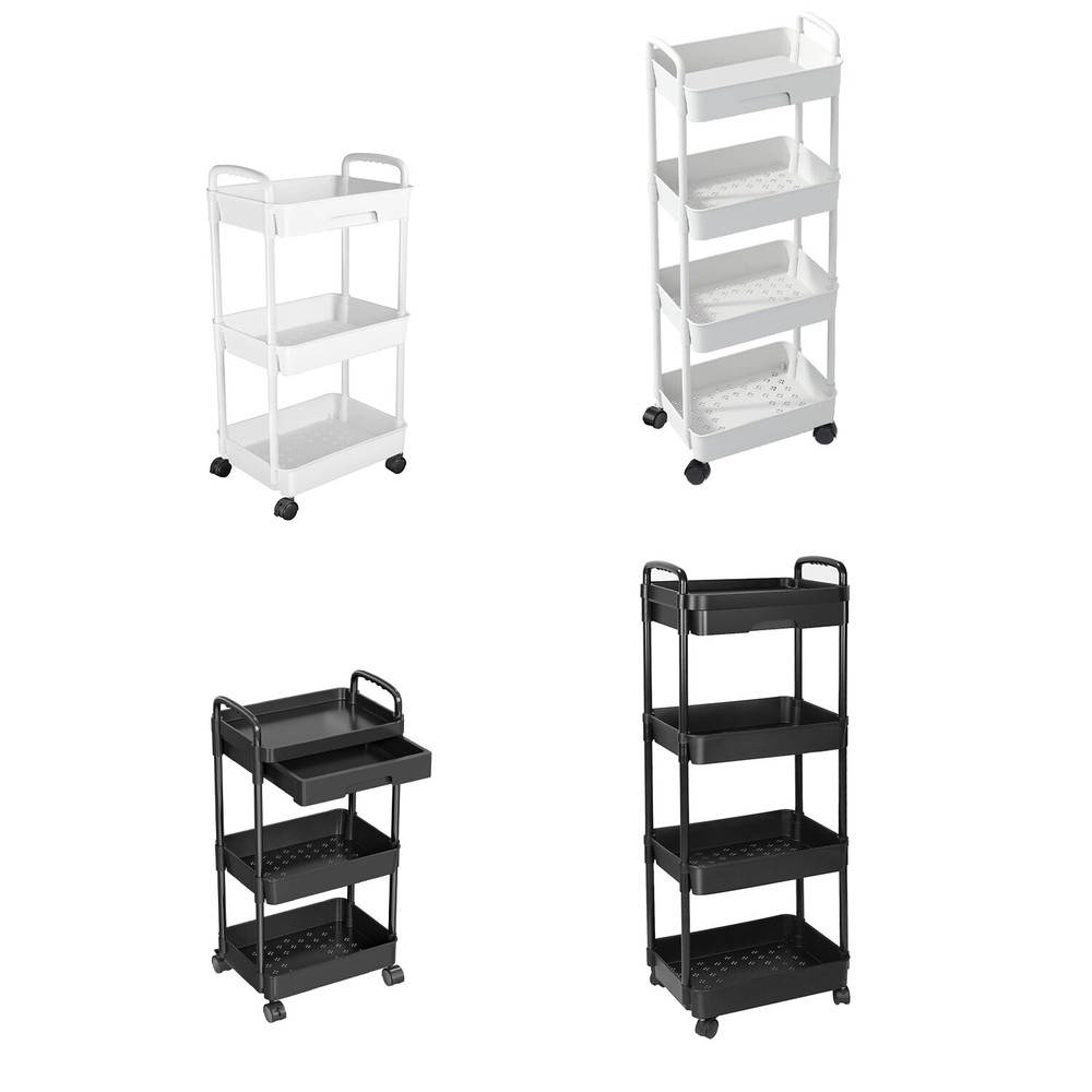 3/4 Tier Movable Rolling Utility Cart Storage Kitchen Snack w/ Wheels Organizer