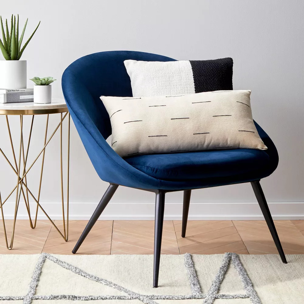 Threshold End Table Marble Round Narrow Crisscross Legs Mid-Century Modern Gold