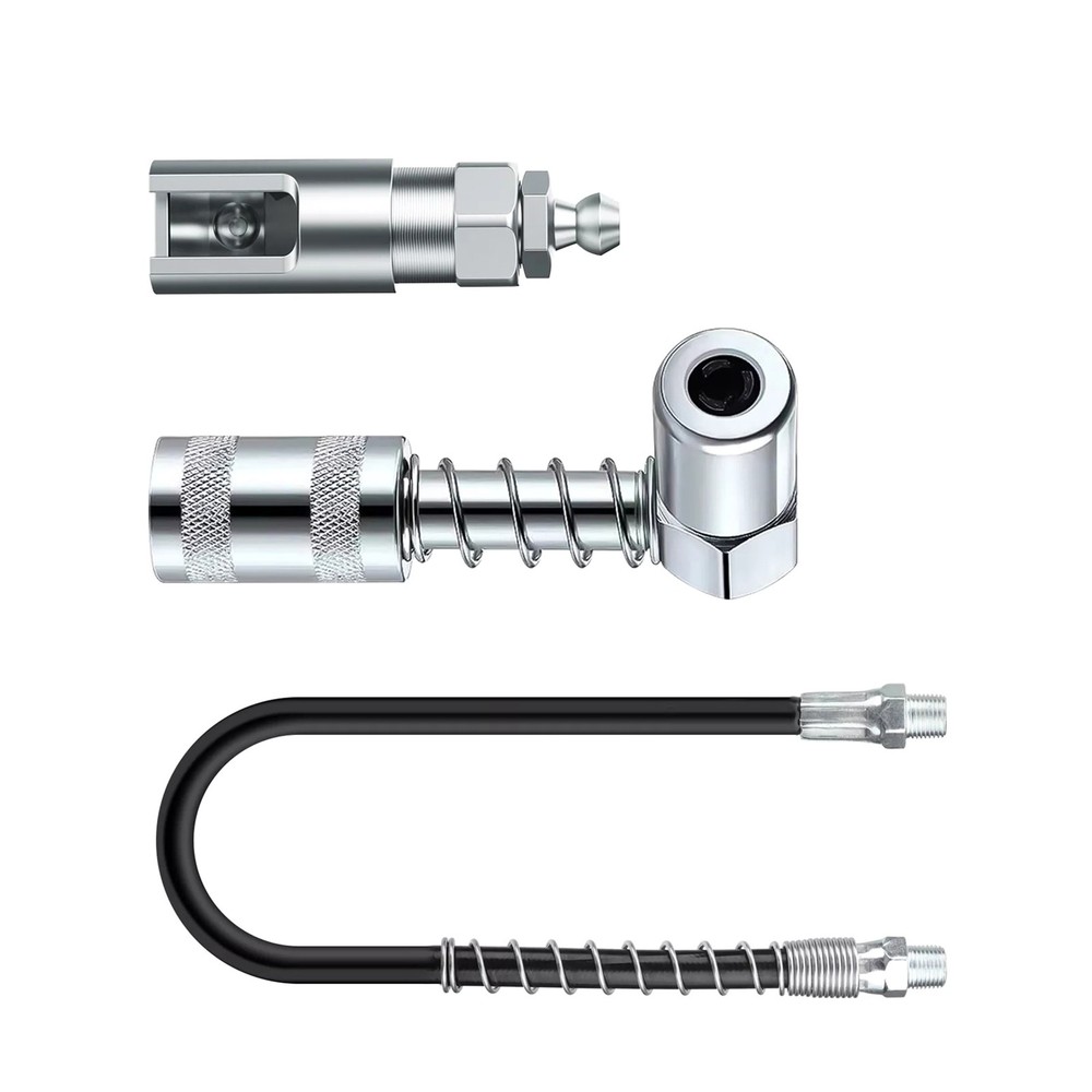 Grease Gun Coupler with 1/8" NPT Threads, Push on Slotted Right Angle 90 Degree