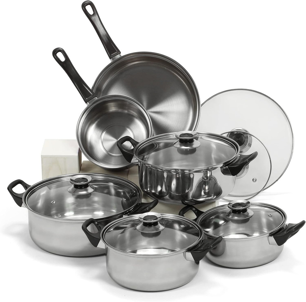 12 Piece Stainless Steel Cookware Set, Silver