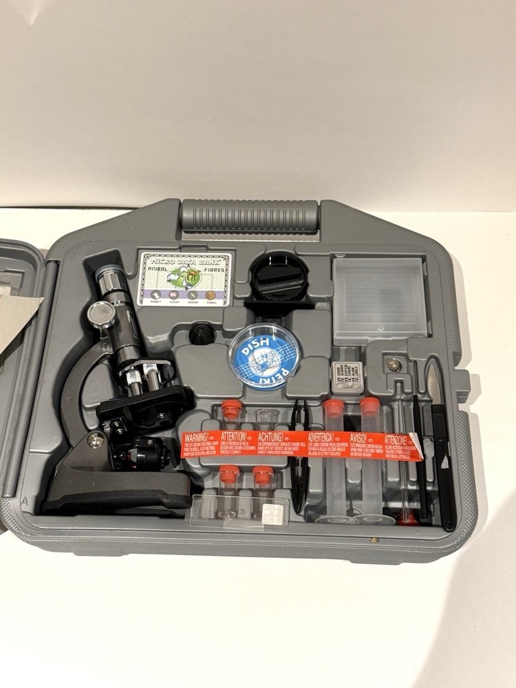 Kids Microscope Set Science Kit w/ Case Slides Tools Educational NEW Open Box