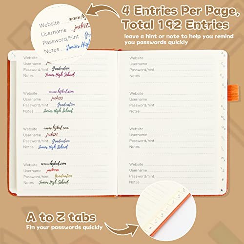 Password Book with Alphabetical Tabs - Small Password Keeper Reddish Brown