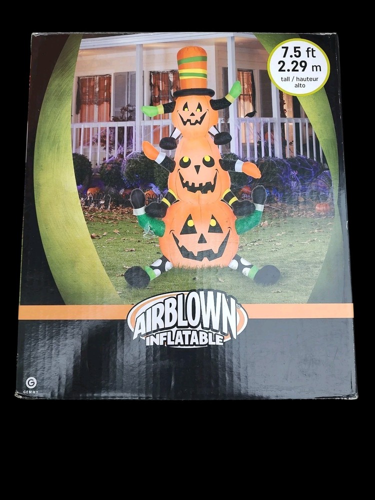 Giant 7.5ft Airblown Inflatable. Halloween Pumpkin Stack With Lights Shakes 2016