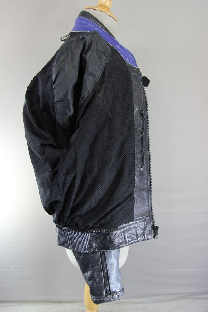 CLASSIC BLACK, BLUE & SILVER LEATHER BIKER JACKET 38 INCH/SMALL