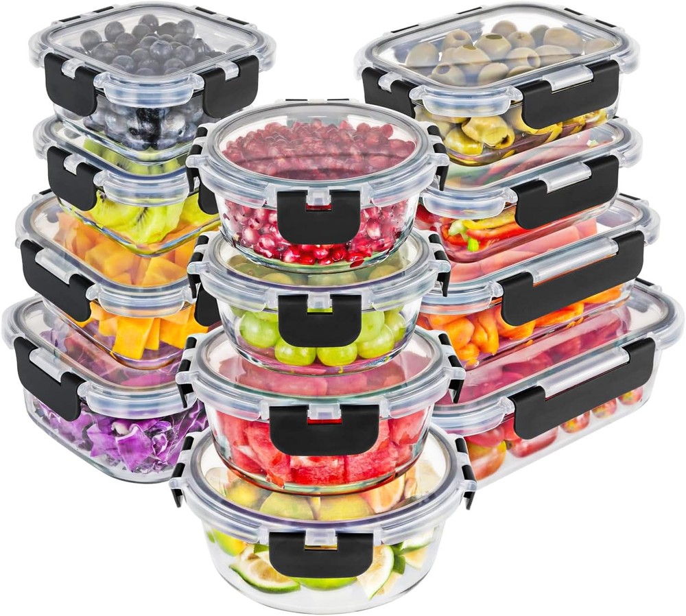 Magic Mill Premium Borosilicate Glass Food Storage Containers Various, Black