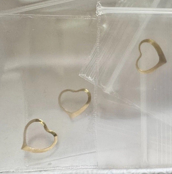 (3 Piece LOT) 14K Gold Floating Heart Shapes ~ Hang on Necklace /Craft SEE SIZE