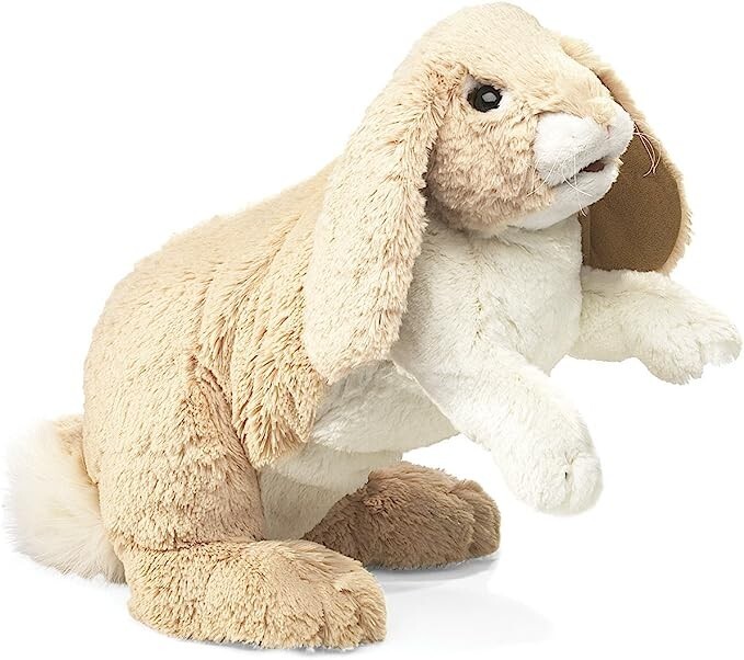 Folkmanis Floppy Bunny Rabbit Hand Puppet, Tan, White
