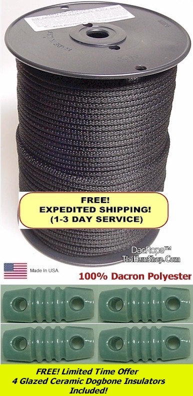 500' 3/16" Dacron Polyester Antenna Support Rope, Prepper, Dipole & 4 Insulators