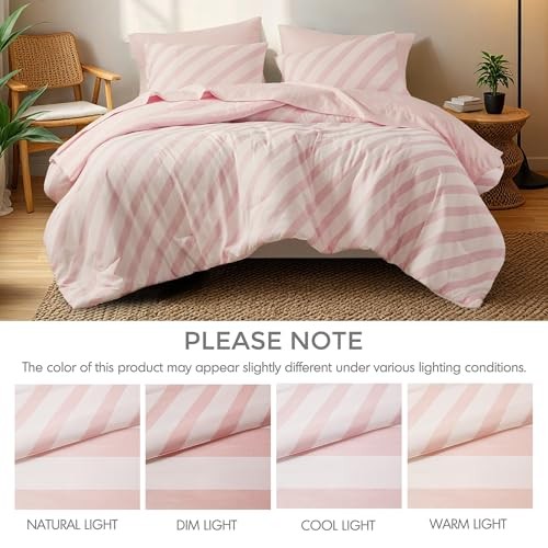 Reversible Striped Comforter Set, Soft Microfiber Bedding Set with King Blush