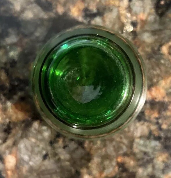 Borske Sklo Gold Banded Green Glass Decanter Mid Century Genie Jeannie Bottle