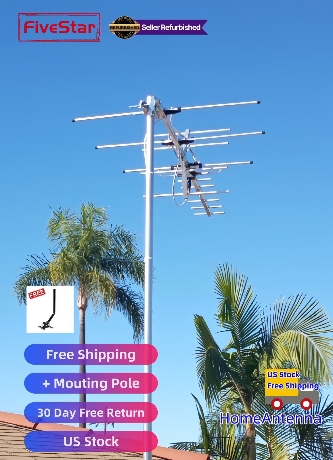 Superior Yagi Outdoor TV Antenna 200 Mile Digital HD Roof Attic Mount