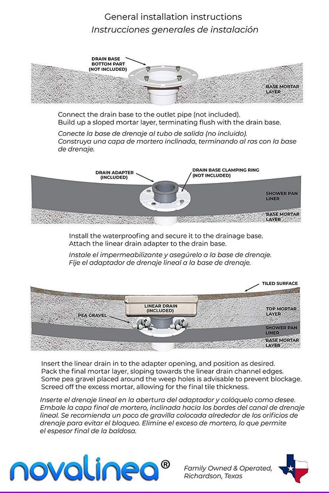 Novalinea - 44 Inch Linear Shower Drain with Brick Pattern Grate