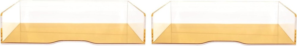 Gold Mirror 2 Pack - Acrylic Stackable Mirror Letter Tray, Clear Paper Organizer