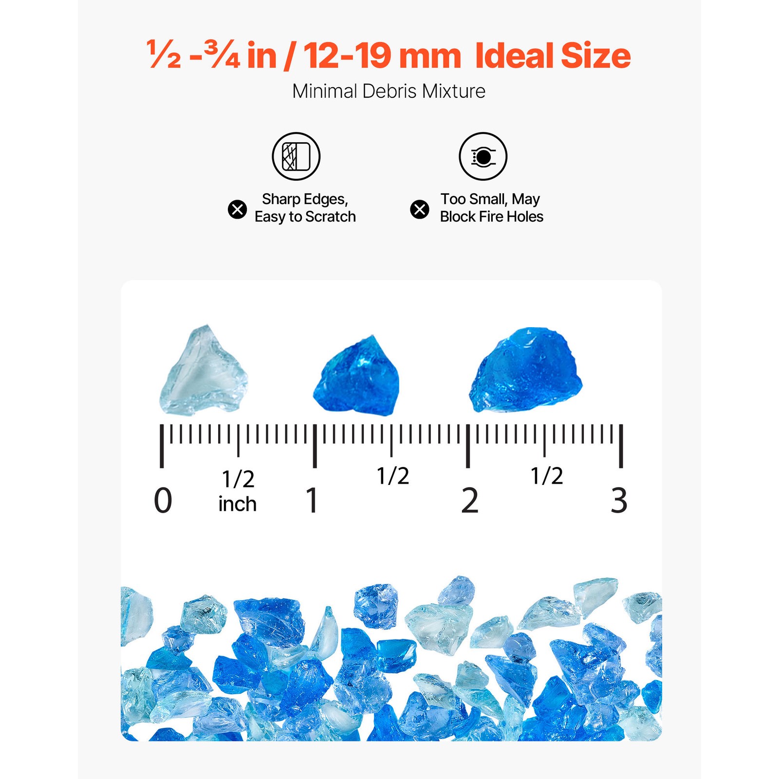 Uimoso 10 lbs 3/4-Inch Fire Pit Glass Rocks for Fireplace and Table, 3 Colors